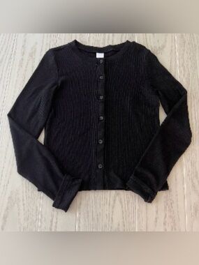Nordstrom Black Ribbed Button-Front Cardigan